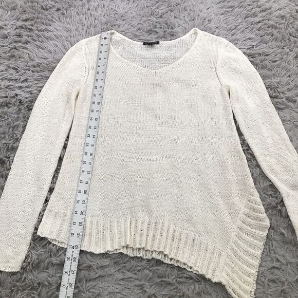 Eileen Fisher Sweater M Cotton Nylon V Neck Asymmetric Slub Knit Ivory Beach - Picture 7 of 8